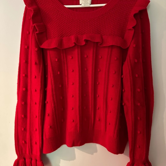 Kate Spade Ruffle-yoke Textured Wool-blend Sweater In Charm Red - Picture 3 of 5